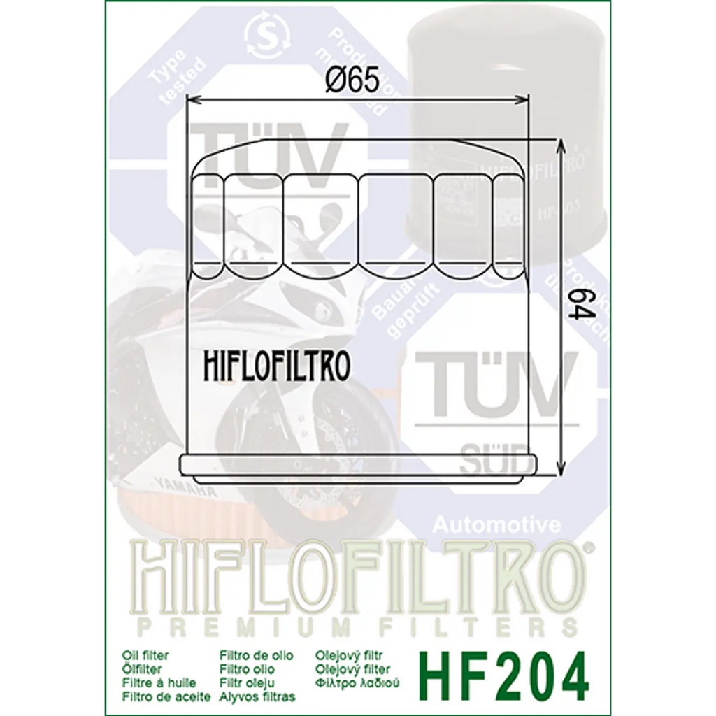 Filtro de Aceite HF204 – HIFLOFILTRO - YAMAHA R3 - MT03 - R3A - HONDA650R - CBR1000 - CBR600 -