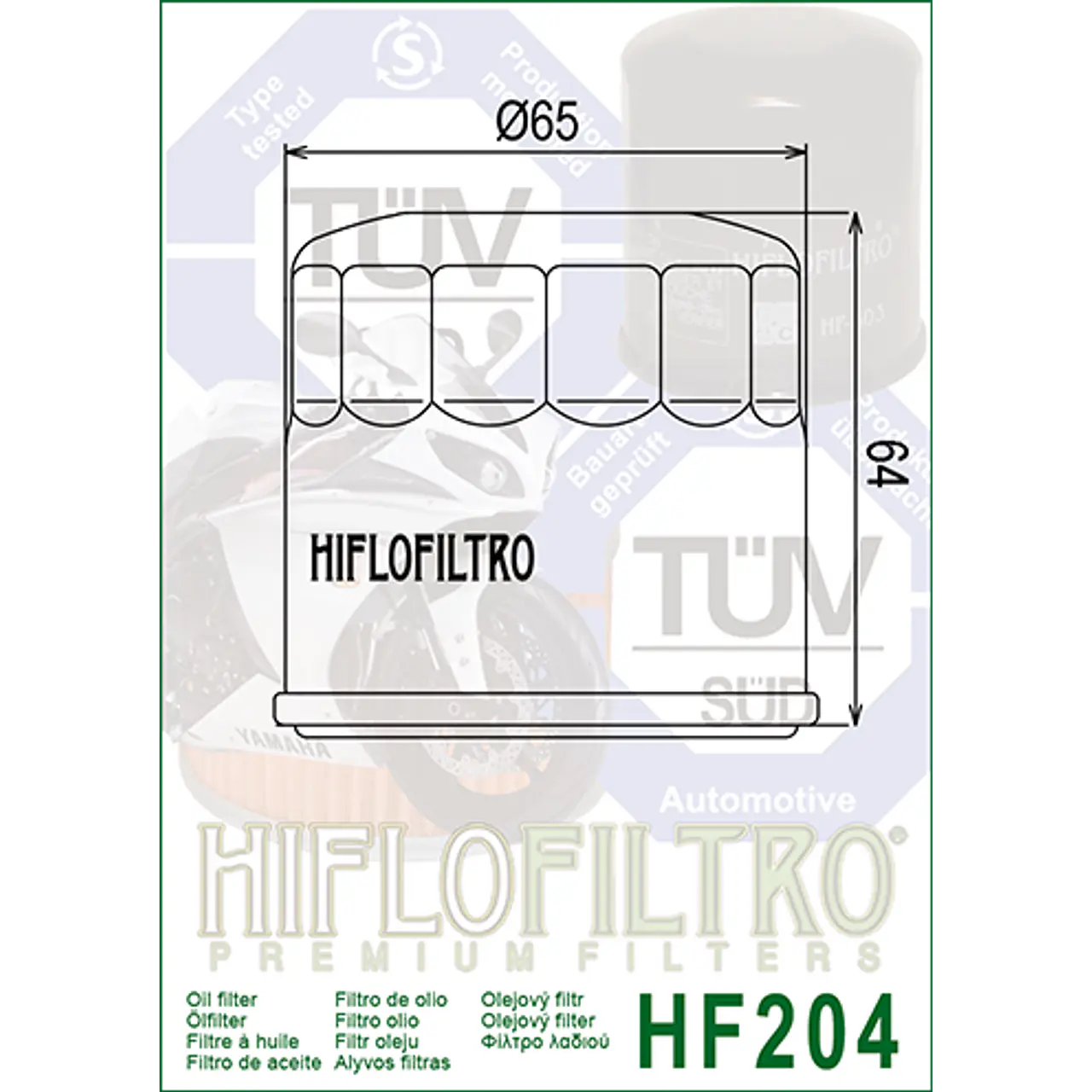 Filtro de Aceite HF204 – HIFLOFILTRO - YAMAHA R3 - MT03 - R3A - HONDA650R - CBR1000 - CBR600 -